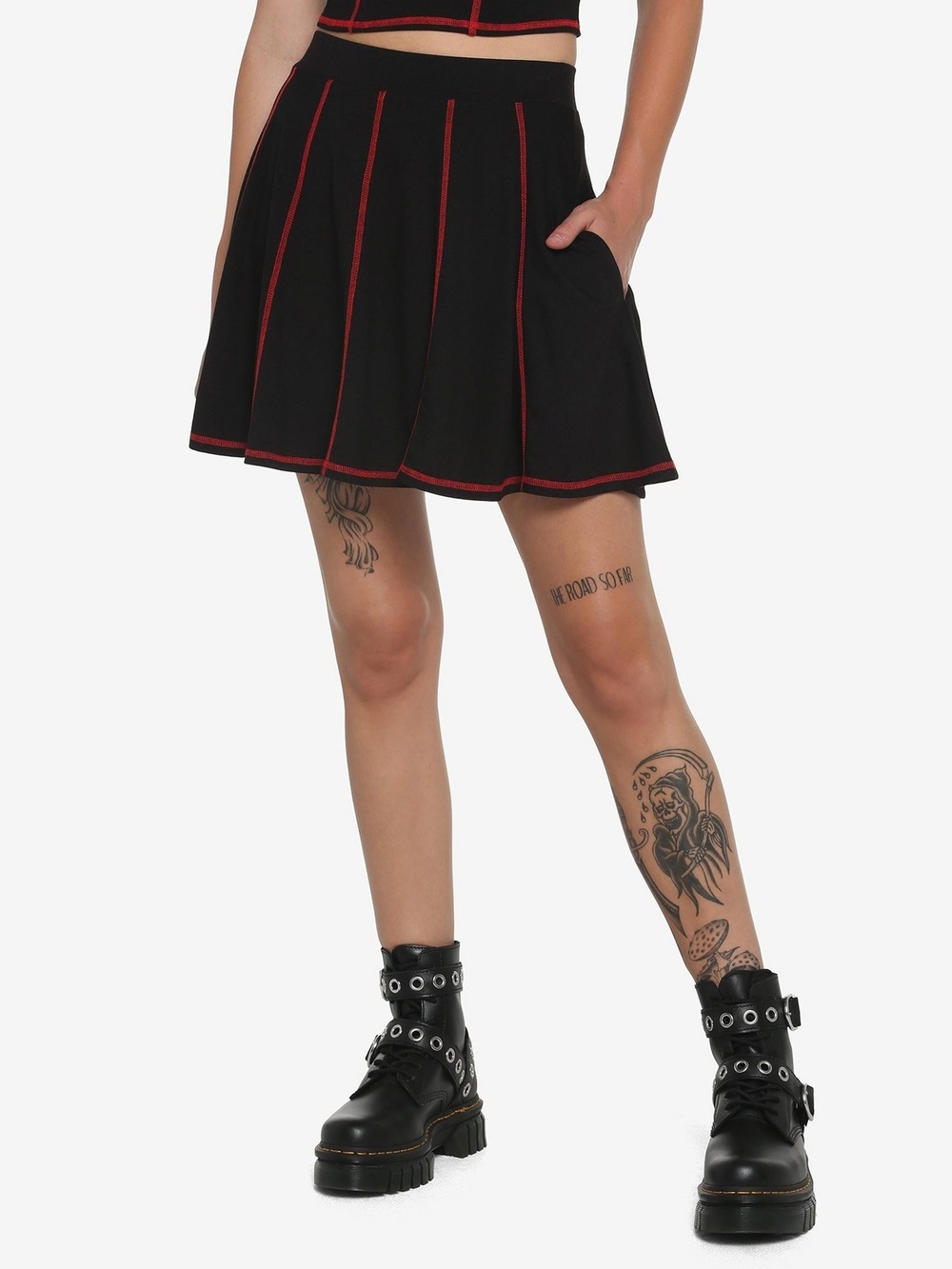 HT Black & Red Contrast Stitch Skirt